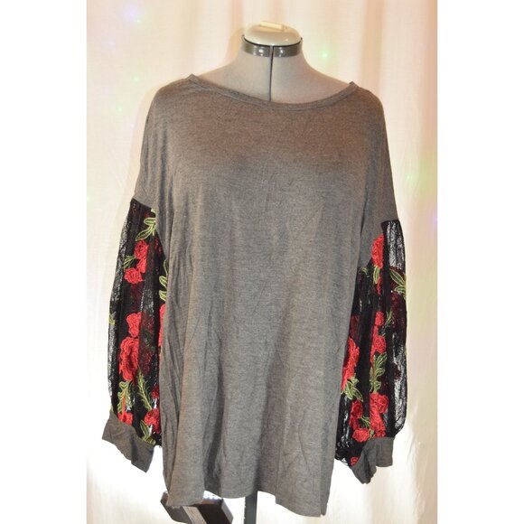 The Blue Briar Boutique Tops - The Blue Briar Gray/ Rose Lace Top size 3X
